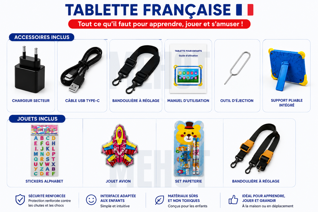 TABLETTE ÉDUCATIVE ÉCRAN BLINDÉ – 8GB RAM | 256GB | VERSION FRANÇAISE 🇫🇷